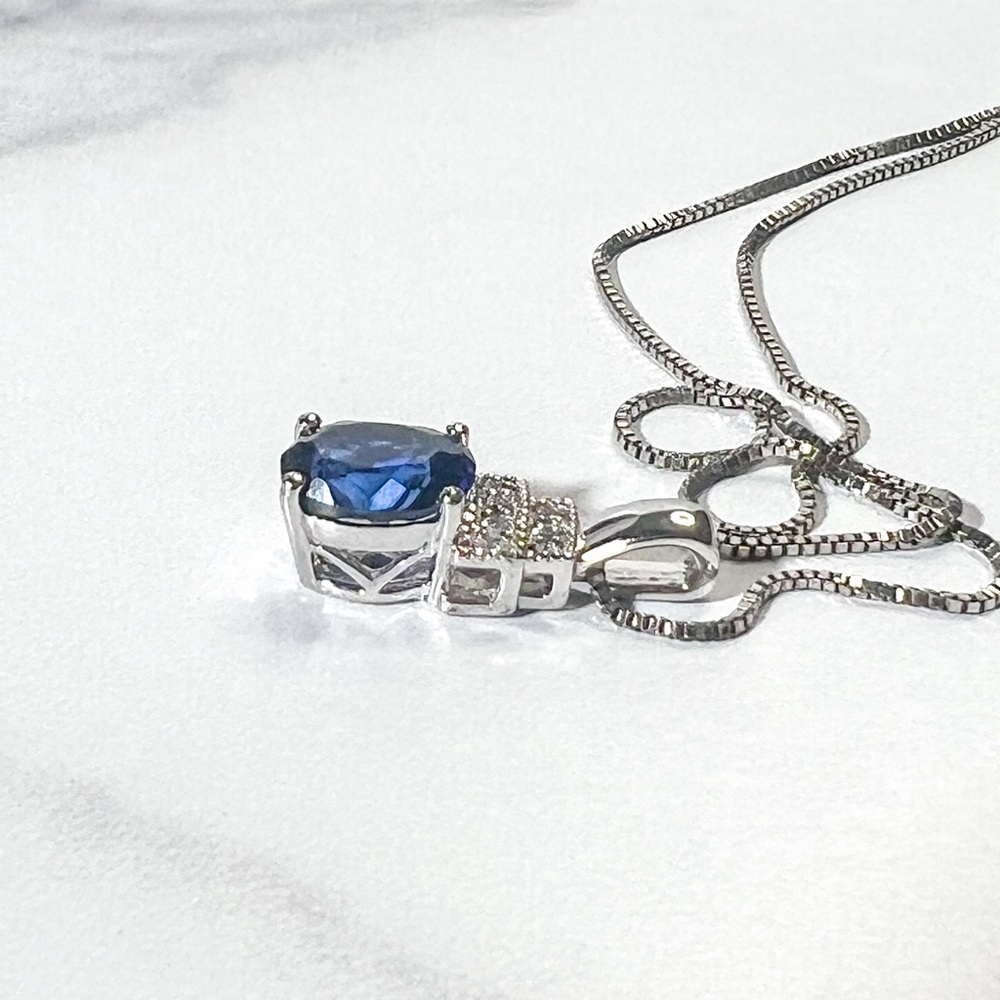 Lab Sapphire Pendant with Sterling Silver Chain - Picture 3 of 6